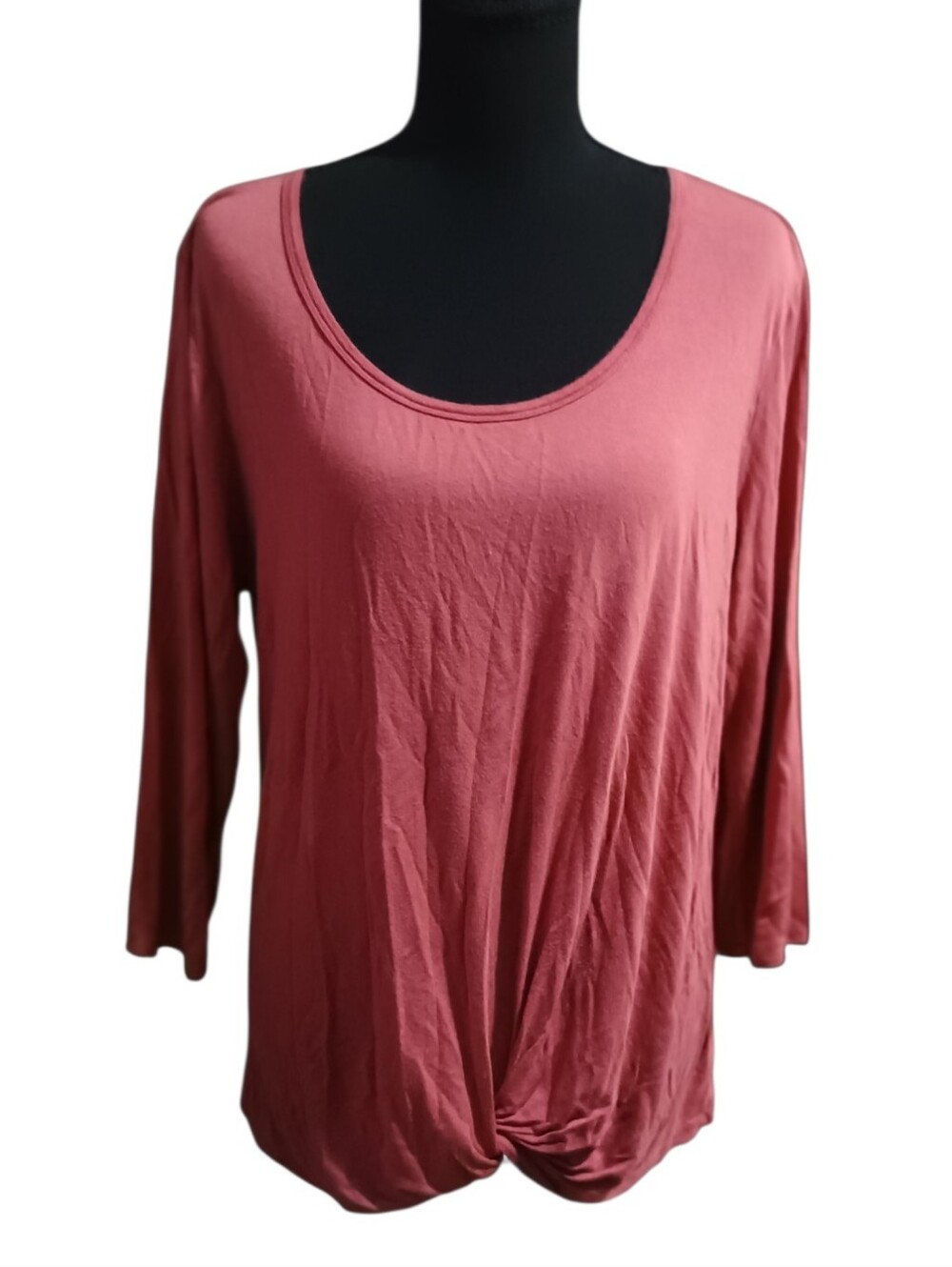 Pullover Top 3/4 Sleeves Blouse Twist Knot Hemline Casual Cotton Tee Sz XL